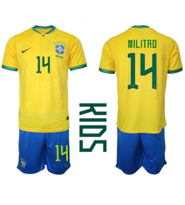 Brazylia Eder Militao #14 Koszulka Podstawowych Dziecięca MŚ 2022 Krótki Rękaw (+ Krótkie spodenki)